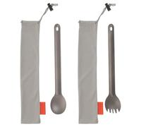 Titanium Alloy Long Handle Spoon Fork Set for Camping Hiking | Matte Non Reflective Finish, Anti Slip Grip, Cloth Bag Included, Lightweight Design for Riverside Use