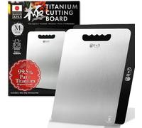 Titanium Chopping Board | 99.5% Pure Japanese Titanium Cutting Board | Non-Toxic | Lightweight & Dishwasher Safe | M Size | Made in Japan | with Non-Slip Mat | for Kitchen & Camping Use