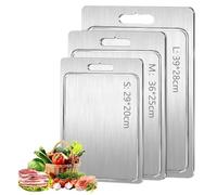 Titanium Chopping Board with Grooves, Double-Sided Food-Grade Stainless Steel Chopping Board,Titanium Cutting Boards for Kitchen Available in Four Sizes (S (29 * 20cm))