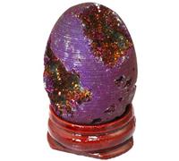 Titanium Coated Agate Geode Crystal Sphere Ball with Wooden Stand, Rainbow Druzy Quartz Stone Gift Ornament,purple-40mmx30mm