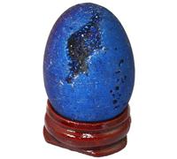 Titanium Coated Agate Geode Crystal Sphere Ball with Wooden Stand, Rainbow Druzy Quartz Stone Gift Ornament,Dark blue-40mmx30mm Gemstone Stone