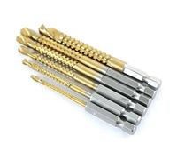 Titanium Coated HSS Drill Bits Set 6-Piece - 3mm to 8mm Hex Shank Serrated Twist Bits for Wood, Metal, Plastic - for Precision Ground with 135° Split Point for Fast, Clean Drilling