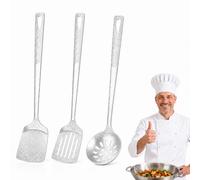 Titanium Cooking Utensils, Hammered Kitchen Tools for Woks (3Set-1) | Long-Handled Spatula and Ladle Options with Hanging Holes for Woks and Pots, Frying, Flipping, Stirring and Draining