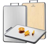 Titanium Cutting Board Double Sided Bamboo Cutting Board for Kitchen Double Sided Food Grade, Pure titanium & Bamboo Cutting Boards, Non-Stick Durable and easy to clean