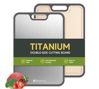 Titanium Cutting Board for Kitchen, Cutting Boards Large Size, Double Sided Chopping Board, Pure Titanium/Wheat Straw PP, 15.2×10.4 inch, Dishwasher Safe-1 PC