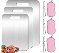 Titanium Cutting Board, Stainless Steel Cutting Board for Kitchen, Titanium Chopping Board with Kitchen Sponge & Rotary Peeler, Double-Sided 304 Chopping Board for Meat (3 Pack)