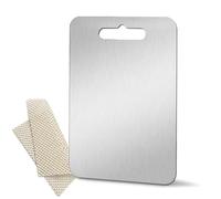 Titanium Cutting Board - Upgraded Thickened (0.08 in) Non-Deforming 100% Pure Titanium Cutting Boards with Non-Slip Pad, Food-Grade Double-Sided Chopping Board for Kitchen and Camping (Medium)