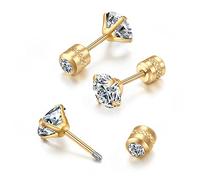 Titanium Flat Stud Earrings for Girls Hypoallergenic Surgical Steel Cubic Zirconia Safety Stud Earrings 6mm CZ Stainless Steel Cubic Zirconia, 6mm CZ, Stainless Steel, Cubic Zirconia