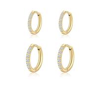 Titanium G23 Thin Gold Hoop Earrings Hypoallergenic F136 Implant Grade Pure Titanium for Sensitive Ears Cubic Zirconia Waterproof and Non-Tarnish, mid, Metal, Cubic Zirconia