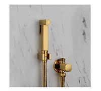Titanium Gold Handheld Bidet Faucet Solid Brass Single Cold Shattaf Sprayer Square Design with Dual Copper Valve Douche Kit & Shower Head for Bathroom Hygiene