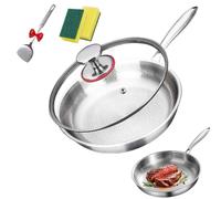 Titanium Hammered Pan Pro, Titanium Frying Pan with Pot Lid, Non Stick Scratch-Resistant Ultra-Durable Cookware for Fast Even Heating Healthy Cooking, Compatible with All Cooktops (10.23 inches)