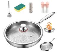 Titanium Hammered Pan Pro with Lid, 2025 Thickened Ultra-Durable Scratch-Resistant Uncoated Non Stick Titanium Nutri Pan for Cooking (M-30cm)