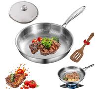 Titanium Hammered Pan Pro with Lid,Titanium Large Frying pan with lid for Cooking,Ultra-Durable | Scratch-Resistant | Non Stick Nutri Frying pan for Induction hob,Stovetops (Include lid, M-28cm)