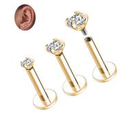 Titanium Lip Stud Labret Jewellery Gold Labret Stud Cartilage Earring 16G Helix Piercing 6 mm Internally Threaded Lip Jewellery Flat Back Lobe Earring with CZ Monroe Medusa Ring Conch Stud Sets 3 PCS
