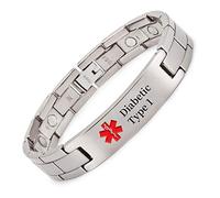 Titanium Medical Alert Bracelet for Men ID Bangle Personalised 22CM/13MM (Diabetic Type 1)