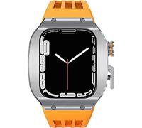 Titanium Metal Watch Band Mod Kit，For 8/7/6/5/4/SE，Sport Rubber Strap+Steel Buckle Full Protection Bumper Cover Bezels，For 45mm 44mm Series upgrade
