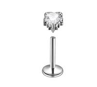 Titanium Nose Ring 18 Gauge, 1pcs Internally Threaded Nose Piercing Jewellery for Women Studs with Heart Cubic Zirconia, Silver-Internal Thread