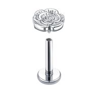 Titanium Nose Ring 18 Gauge, 1pcs Internally Threaded Nostril Piercing Jewelry for Women Studs Rose Flower, Silver-Internal Thread