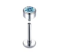 Titanium Nose Rings 18G, 1pcs Internally Threaded Nose Piercing Jewellery For Women Studs Round with Cubic Zirconia, Silver Light Blue