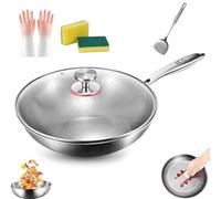 Titanium Pro Hammered Frying Pan with Lid, 12-Inch Multifunctional Nonstick Cookware for All Stovetops & Oven, Ultra-Durable Scratch-Resistant Surface (Induction Compatible, Dishwasher Safe) 11.81in