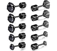 Titanium Screw Back Pack of Earrings Cubic Zirconia Stud Set for Women Men Black Gold Plated 20G Helix Piercing Surgical Stainless Steel Hypoallergenic for Sensitive Ears Simulated Diamond