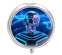 Titanium Skull Pill Box 3-Compartment Travel Pill Organizer Portable Round Medicine Case with Mirror Design for Vitamins, Jewelry & Essentials Durable Pocket Pillbox for Purse, Camping