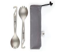 Titanium Spork (Spoon Fork) With Bottle Opener Extra Strong Ultra Lightweight, Healthy & Eco-Friendly Spoon, Fork & Bottle Opener for Travel/ Camping in Easy to Store Cloth Case (Silver Spork 2 Unit)