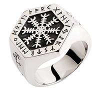 Titanium Stainless Steel Aegishjalmur The Helm of Awe Ring with Elder Futhark Runes Norse Viking Jewellery for Men Women Size V 1/2 Silver Tone