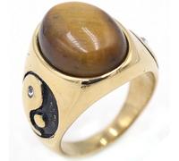Titanium Steel Bagua Ring for Men Vintage Amber Stone Inlaid Oriental Culture Jewelry Gift