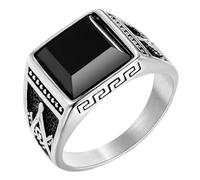 Titanium Steel Black Onyx AG Masonic Men's Ring Gothic Vintage Jewelry Mysterious Symbol Ring Gift