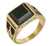 Titanium Steel Black Onyx AG Masonic Men's Ring Gothic Vintage Jewelry Mysterious Symbol Ring Gift