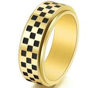 Titanium Steel Black White Checkerboard Spinning Ring for Men Full Rotation Geometric Design Urban Style Jewelry Gift