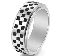 Titanium Steel Black White Checkerboard Spinning Ring for Men Full Rotation Geometric Design Urban Style Jewelry Gift
