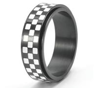 Titanium Steel Black White Checkerboard Spinning Ring for Men Full Rotation Geometric Design Urban Style Jewelry Gift