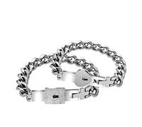 Titanium Steel Cuban Chain Bracelets for Couples, His and Hers Square Heart Lock Bangles Set Matching Jewelry for Boyfriend and Girlfriend (Couples Bracelet Set)