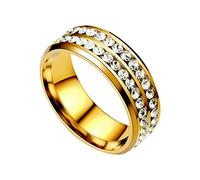 Titanium Steel Double Diamond Ring Korean Style Fashion Stainless Steel Diamond Couple Ring Daughters Ring (Gold, 13)