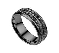 Titanium Steel Double Diamond Ring Korean Style Fashion Stainless Steel Diamond Couple Ring Daughters Ring (Black, 10)
