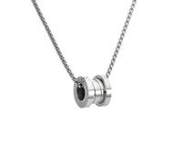Titanium Steel Double Loop Crystal Pendant Necklace for Men Hip Hop Trendy Long Chain Jewelry Gift