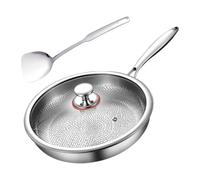 Titanium Steel Frying Pan | Titanium Steel Hammered Pan with Lid and Spatula | Multifunctional Uncoated Non Stick Carbon Steel Frying Pans | Kitchen Cookware Sets for Stovetops, Induction Cooktops