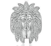Titanium Steel Gold Plated Indian Chief Ring with CZ Stones Men's Hip Hop Jewelry Tribal Style Gift