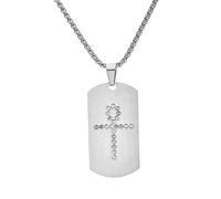 Titanium Steel Military Dog Tag Ankh Cross Pendant Necklace for Men with Stone Inlay Trendy Gothic Jewelry Gift
