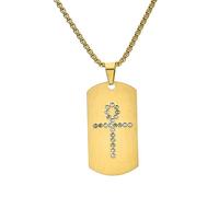 Titanium Steel Military Dog Tag Ankh Cross Pendant Necklace for Men with Stone Inlay Trendy Gothic Jewelry Gift