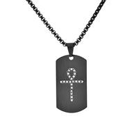 Titanium Steel Military Dog Tag Ankh Cross Pendant Necklace for Men with Stone Inlay Trendy Gothic Jewelry Gift