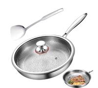 Titanium Steel Pans for Cooking, 30x30cm Non Stick Skillet with Lid Spatula, 11.81 Inch Uncoated Woks Stir-Fry Pots for Steak Searing, 2450g Heavy Duty Pancake Fish Saute Baking, Kitchen, 1pc