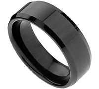 Titanium Steel Ring-Stainless Steel Rings For Men Wedding Ring-Cool Simple Band 8mm High Polished Ring-Size 7 Black Professional Processed