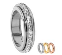 Titanium Steel Rotatable Spinner Ring with Zirconia 6mm Women's Fidget Ring Eternity Wedding Band Sparkling Vows & Luck Waterproof Comfort Fit Size 5-12 Gift Box