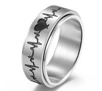 Titanium Steel Rotating Electrocardiogram Couple Ring, Rotating Electrocardiogram Stainless Steel Ring
