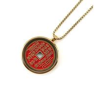 Titanium Steel Shan Gui Coin Pendant Necklace with Vermilion & Glass Case - Adjustable Taoist Amulet for Protection, Wealth, and Positive Energy (25MM)
