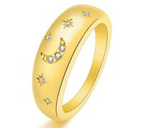 Titanium Steel Star Moon Ring for Women Minimalist Celestial Jewelry Dainty Cubic Zirconia Band Elegant Everyday Gift