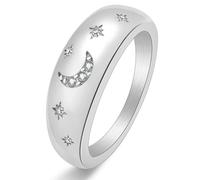 Titanium Steel Star Moon Ring for Women Minimalist Celestial Jewelry Dainty Cubic Zirconia Band Elegant Everyday Gift